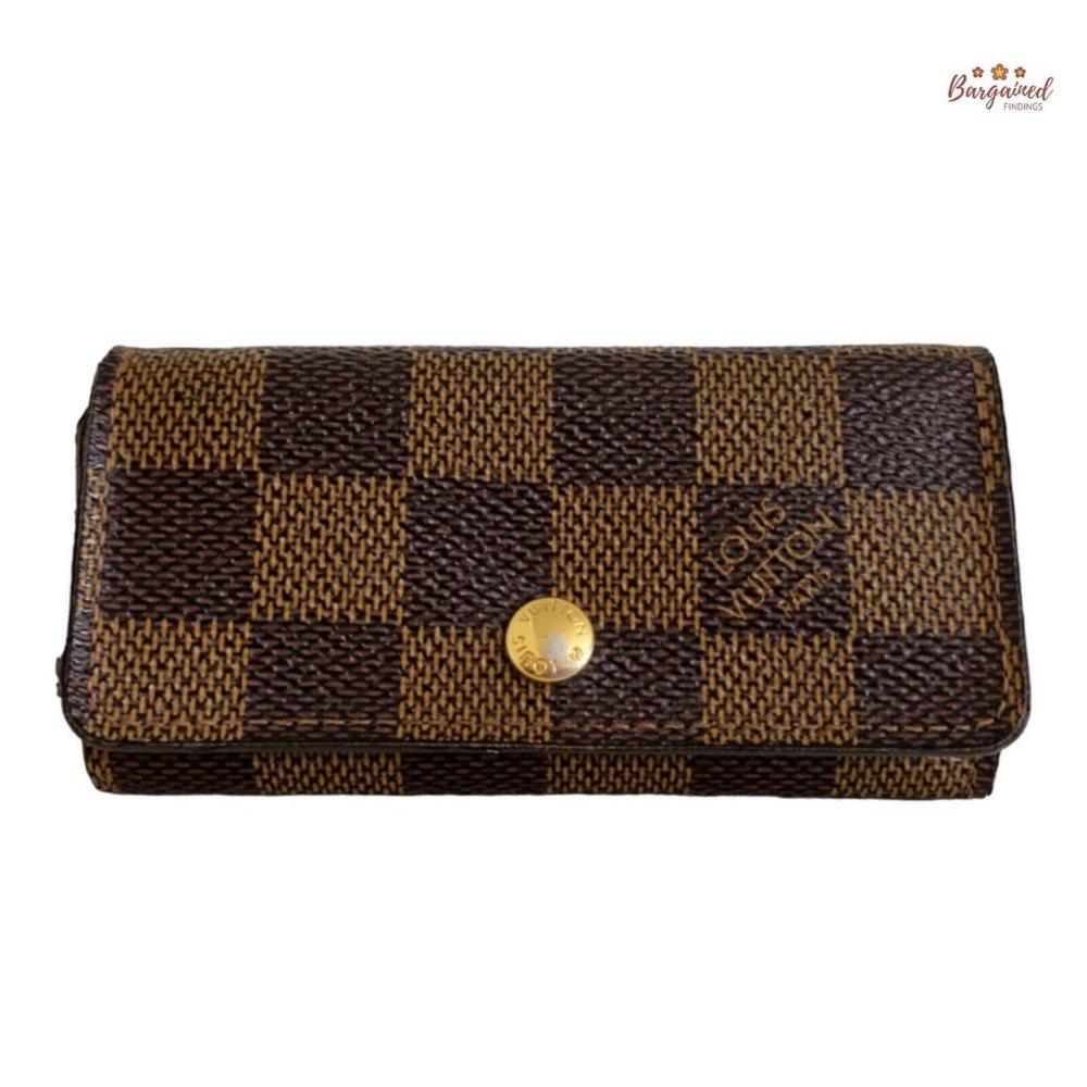 Authentic Louis Vuitton Damier Ebene Coated Canvas Leather 4 Key Holder
